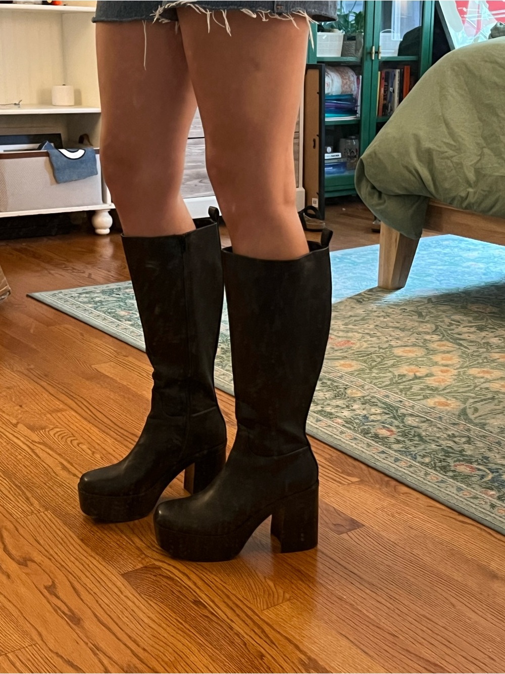 Steve Madden Girl 8.5 Black Gabby Platform Tall Knee High Boots Chunky Heel Y2K
